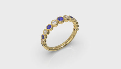 Round Bezel Set Diamond and Sapphire Ring