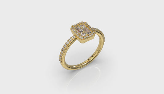 Diamond Halo with Diamond Baguettes Ring