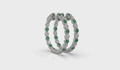Inside Out Diamond and Emerald  Hoop Earrings
