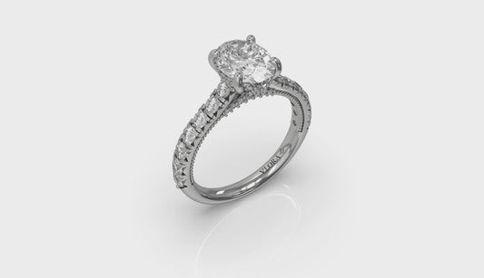 French Cathedral Oval Hidden Halo Engagement Ring