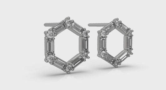 Diamond Baguette Open Honeycomb Stud Earrings