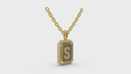 Diamond Medallion Alphabet Pendant Link Necklace, S