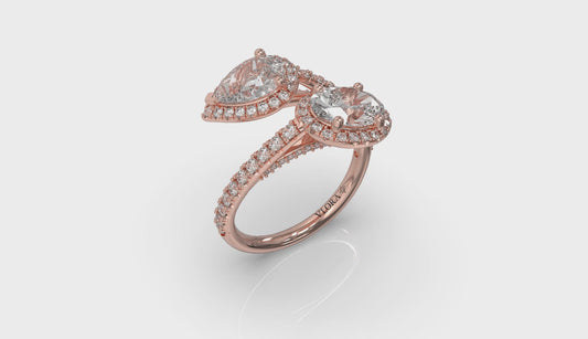 Oval and Pear Halo Toi et Moi Engagement Ring