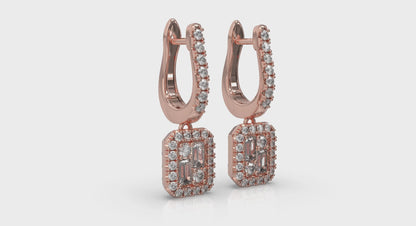 Diamond Baguette Halo Drop Huggie Earrings