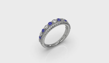 Diamond and Blue Sapphire Two Row Ring
