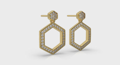 Channel Set Diamond Open Honeycomb Drop Stud Earrings