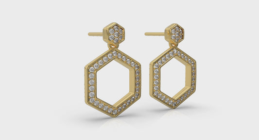 Channel Set Diamond Open Honeycomb Drop Stud Earrings
