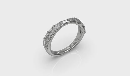 Crossed Baguette and Round Stackable Band