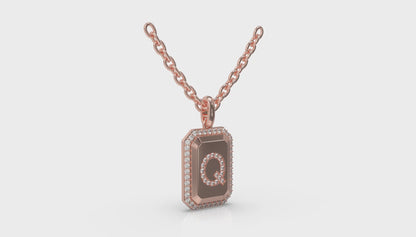 Diamond Medallion Alphabet Pendant Link Necklace, Q