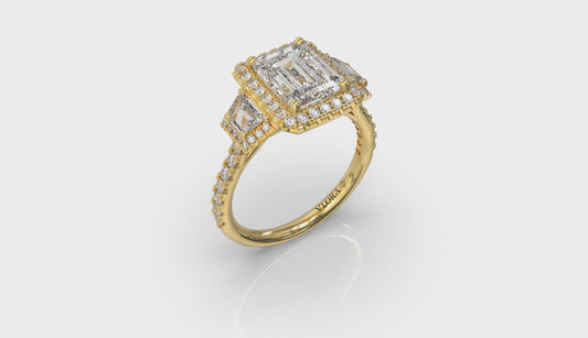 Trio Emerald Cut Halo Engagement Ring