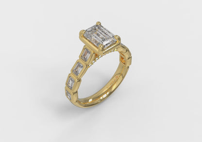 Emerald Cut Bezel Engagement Ring with Bezel Set Accent Diamonds