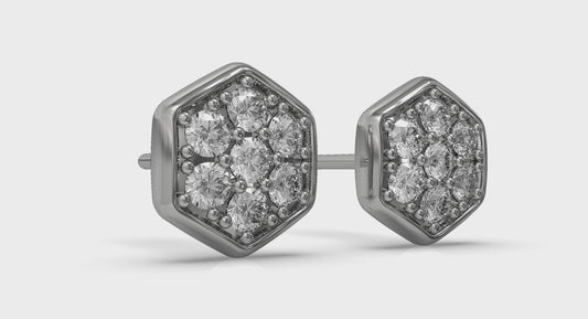 Diamond Cluster Honeycomb Stud Earrings