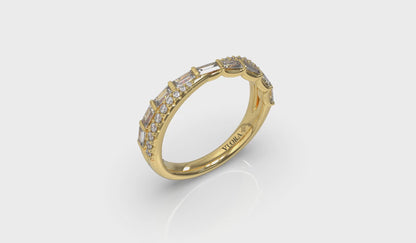 Crossed Baguette and Round Stackable Band