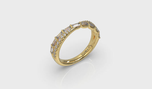 Crossed Baguette and Round Stackable Band