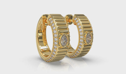 Bezel-Set Oval Diamond Huggie Earrings