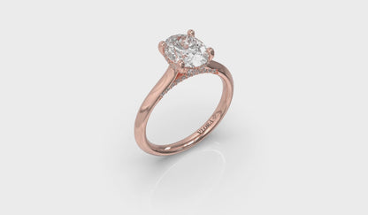 Solitaire Oval Engagement Ring with Hidden Halo