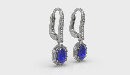 Oval Sapphire and Diamond Baguette Earrings