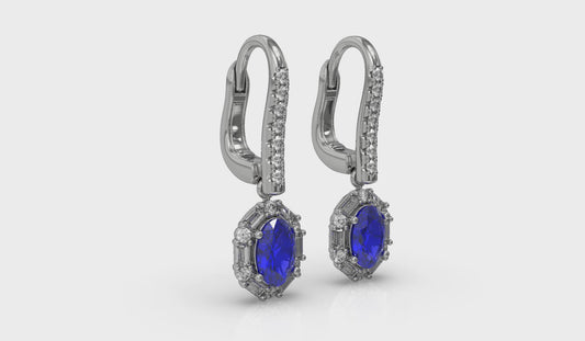 Oval Sapphire and Diamond Baguette Earrings