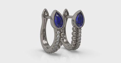 Pear Shaped Bezel Set Sapphire and Diamond Huggie Earrings