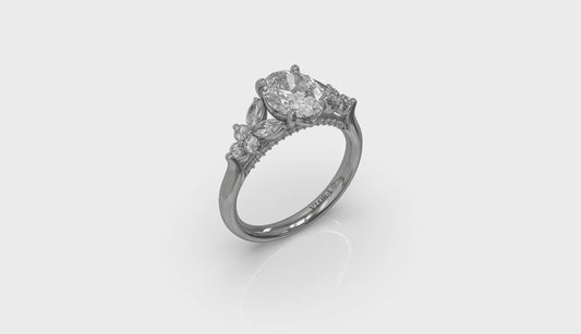 Floral Marquise Cluster Oval Engagement Ring
