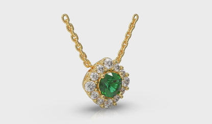 Diamond Halo and Round Emerald Center Pendant