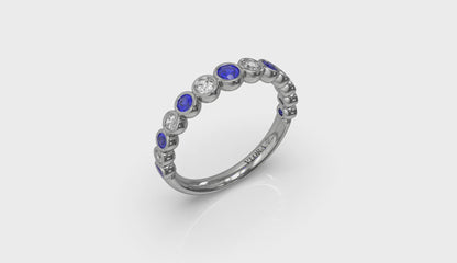 Round Bezel Set Diamond and Sapphire Ring