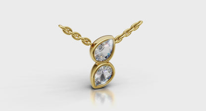 Pear Shaped Diamond Bezel‑Set Two‑Stone Sculpted Necklace