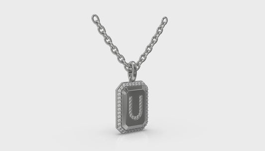 Diamond Medallion Alphabet Pendant Link Necklace, U