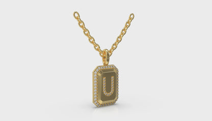Diamond Medallion Alphabet Pendant Link Necklace, U