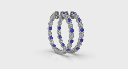 Inside Out Diamond and Blue Sapphire  Hoop Earrings