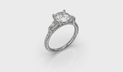 Crescendo Three Stone Engagement Ring with Diamond Band