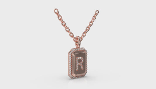 Diamond Medallion Alphabet Pendant Link Necklace, R