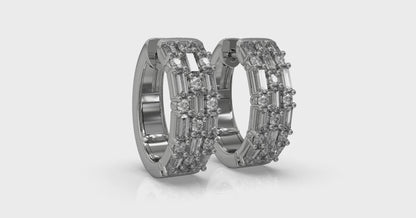 Baguette and Round Diamond Huggie Earrings
