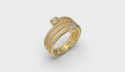 Diamond Three Row Diamond Baguette Wrap Ring