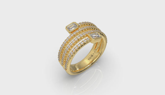 Diamond Three Row Diamond Baguette Wrap Ring