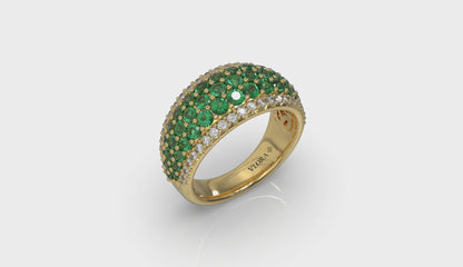 Diamond and Emerald Multi-Row Statement Ring