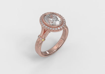 Diamond Accent Bezel Oval Halo Engagement Ring