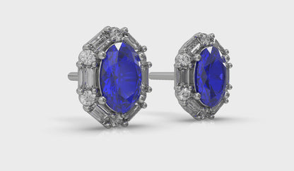 Oval Sapphire and Diamond Baguette Earrings