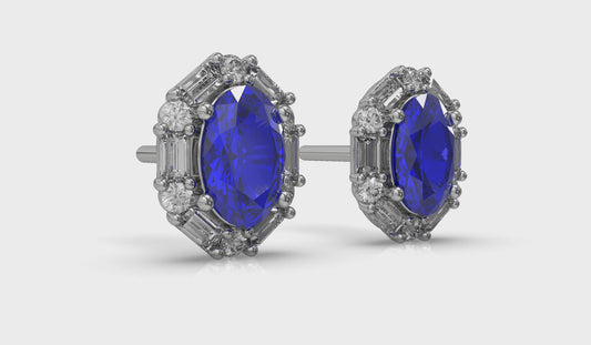 Oval Sapphire and Diamond Baguette Earrings