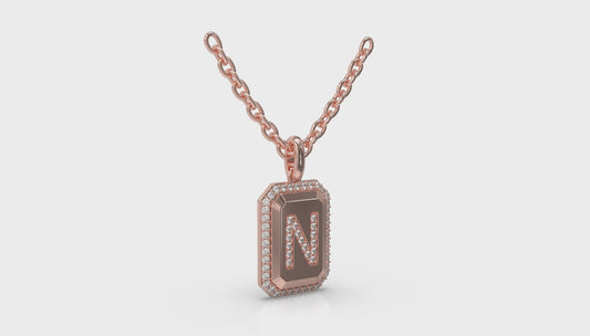 Diamond Medallion Alphabet Pendant Link Necklace, N