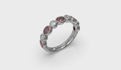 Oval and Round Bezel Set Diamond and Ruby Ring