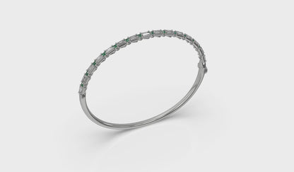 Diamond Baguette and Emerald Hinged Bangle