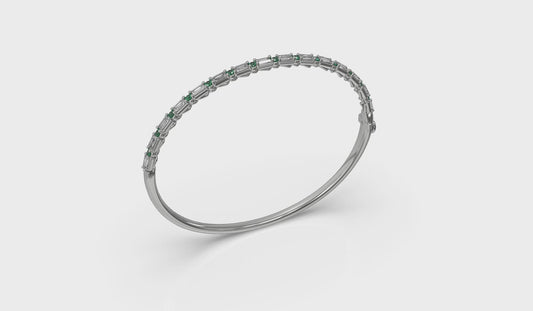 Diamond Baguette and Emerald Hinged Bangle
