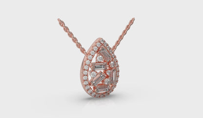 Multi Diamond Tear Drop Baguette Pendant Necklace