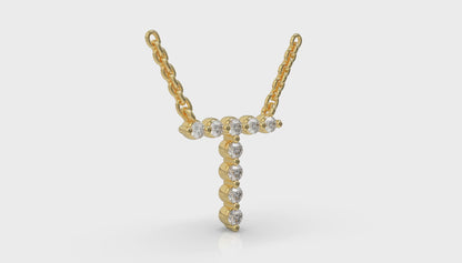 Diamond Alphabet Pendant Necklace, T