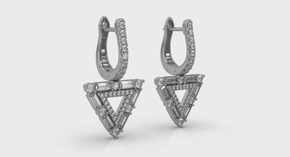 Diamond Baguette Double Trinity Huggie Earrings