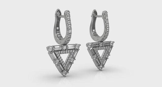 Diamond Baguette Double Trinity Huggie Earrings