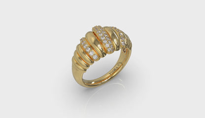 Sculpted Dome Triple Pavé Diamond Ring