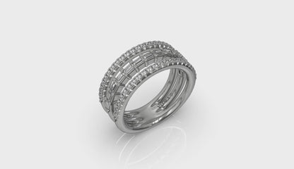 Diamond Open Three Row and Diamond Baguettes Ring