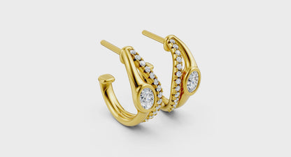 Bezel‑set Oval Diamond and Pavé Diamond Wrap Hoops